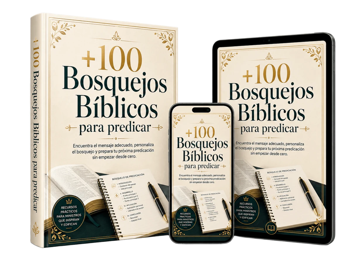 Mockup de +100 Bosquejos Bíblicos para Predicar em livro, celular e tablet